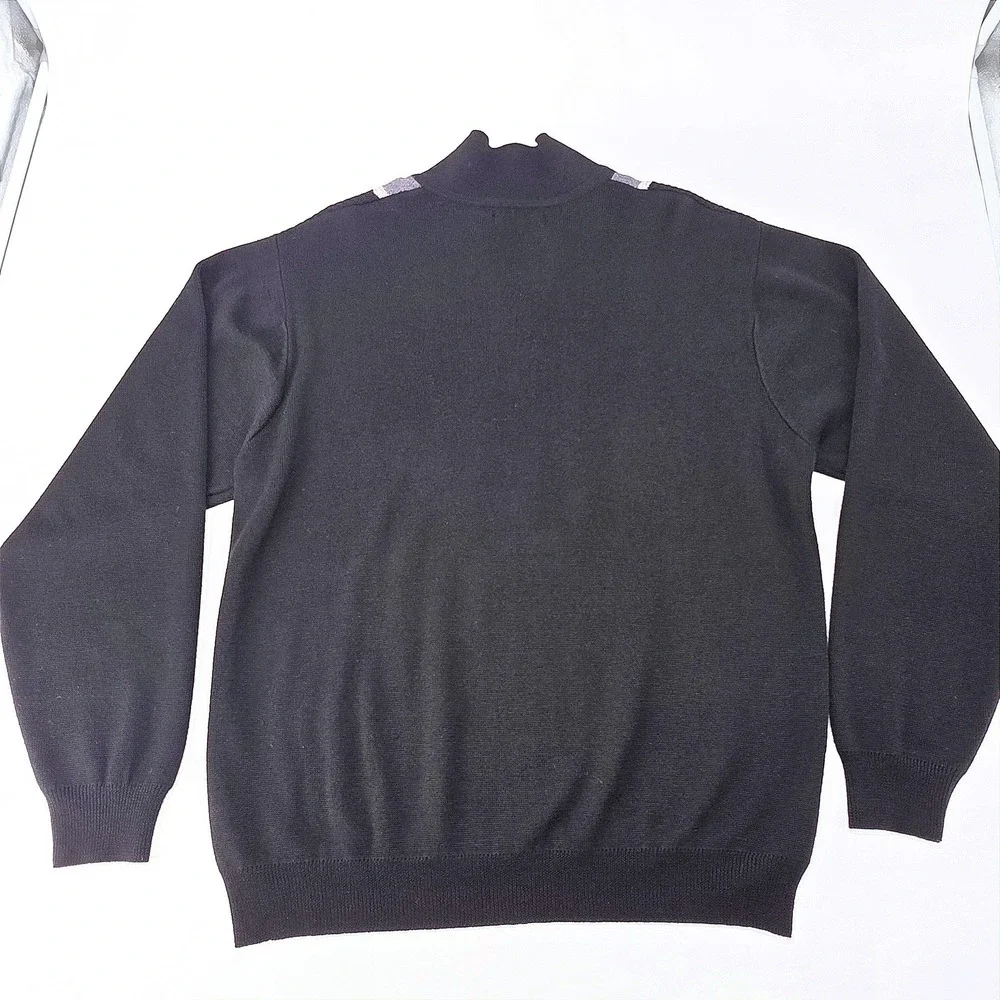 Bachrach Men Black Gray Stripe Quarter Zip‎ Sweater Merino Wool Blend Size L